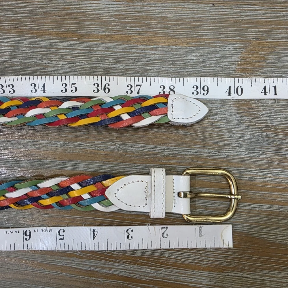 VINTAGE leather rainbow braided belt, Size M/L